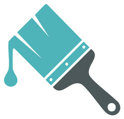 Flat vector icon of a dripping paintbrush for art, home improvement, and decoration projects