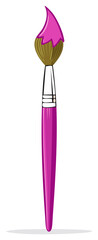 Cartoon Illustration of a Purple and Brown Paintbrush with Pink Paint on Brush