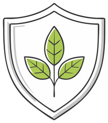 Green Leaves in Shield Protection Symbol Health and Wellness Ecology Icon