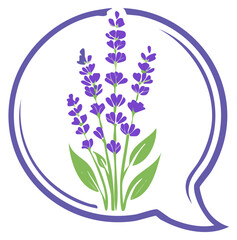Lavender flower illustration in a speech bubble for wellness communication concept