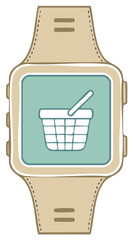 Hand Drawn Smartwatch Displaying Shopping Basket Icon for Digital Online E-commerce Purchases