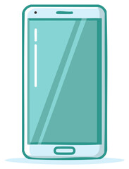 Stylized smartphone rendering showcasing a minimalist, modern design with a smooth, vibrant teal screen.