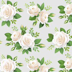 Floral mood in a vector pattern.Vector seamless pattern with bouquets of roses on a light background.
