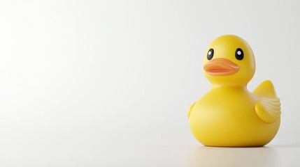A classic rubber duck in bright glossy yellow sits on a clean surface, adding a playful touch to bathtime or decor ideas