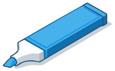 Blue highlighter pen with a chisel tip shown in an isometric view