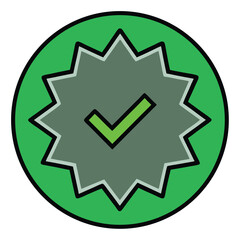 Green verified badge with white checkmark icon vector.