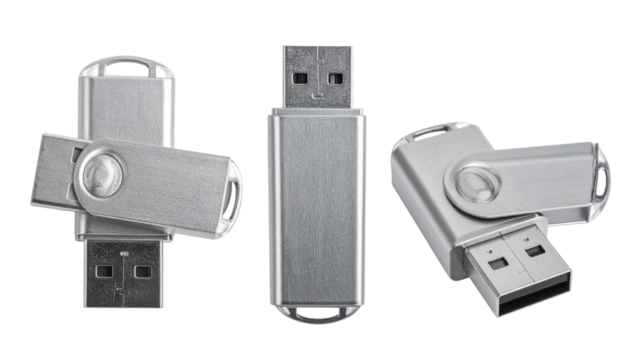 Modern USB drive set isolated on transparent background