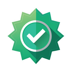Green verified badge with white checkmark icon vector.