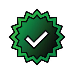 Green verified badge with white checkmark icon vector.