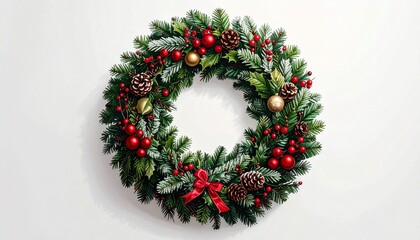 Elegant Holiday Wreath Decoration on White Background