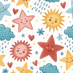 Whimsical Hand-Drawn Star and Cloud Illustration

