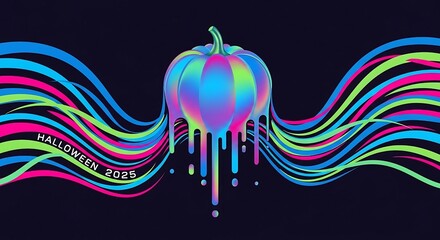 halloween 2025 with drippy iridescent pumpkin a halloween 2025 themed graphic with vibrant color streaks perfect for holiday announcements or party invites
