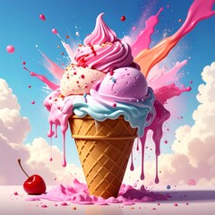 Exploding ice cream cone splash