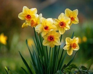 Obraz premium Beautiful yellow daffodils in a garden