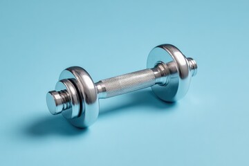 Obraz premium Single dumbbell on minimalist background. Modern fitness concept for home workout and gym design.