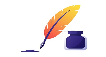 Feather Quill Pen and Inkwell Writing Tool.
