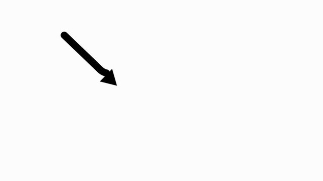 Animated downward zigzag arrow motion graphic. 2D element illustrating decline, financial crisis, stock market crash, business failure, and economic loss.
