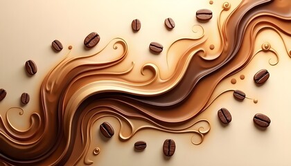 Coffee Bean Swirl Abstract Background Delicious Liquid Art Composition