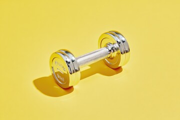 Single dumbbell on minimalist background. Modern fitness concept for home workout and gym design.
