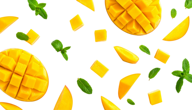 Fresh Mango Fruit Variations Collection isolated on transparent background