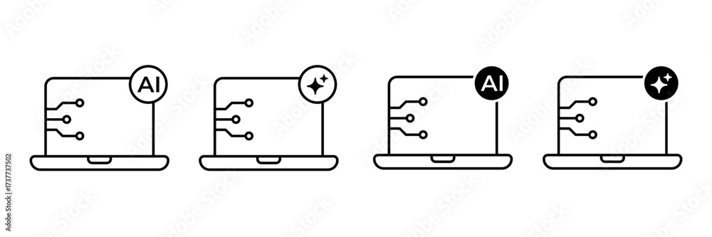 Wall mural laptop with ai icon set. artificial intelligence technology symbols for web services and modern appl
