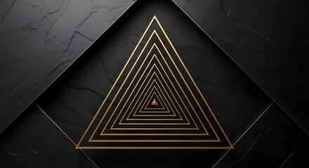 Abstract golden triangle pattern on dark textured background, representing infinity, mystery, and luxury