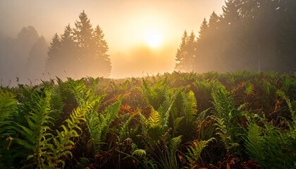 Fern in misty morning light