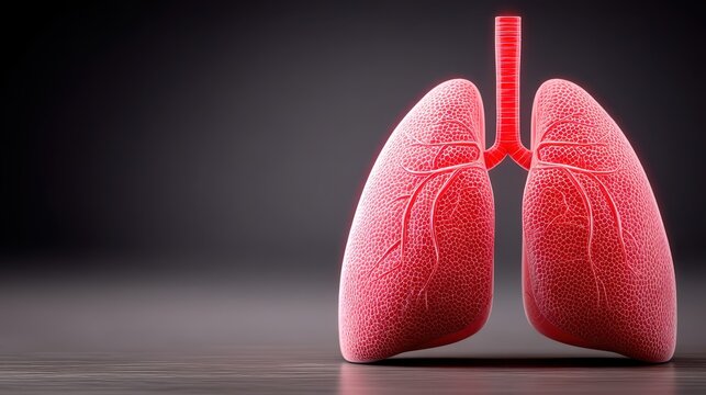 Detailed animated 3D human lungs showing airflow visualization with vibrant colors against a simple background
