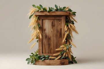 Rustic Wooden Podium Standing Prominently Adorned with Decorative Accents