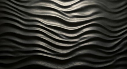 Fototapeta premium Close-up of wavy metallic surface with a dark gray and white color scheme and a shallow depth of field against a plain white background.