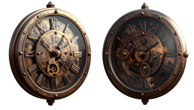 Intricate Gear Clock Variations Collection isolated on transparent background