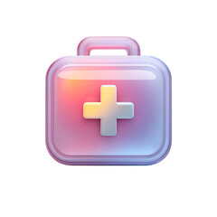 Obraz premium A glossy, pastel pink and orange first-aid kit icon with a white cross, rendered in a 3D style