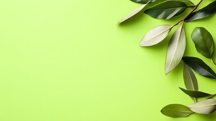 Fototapeta premium green leaves on a bright green background