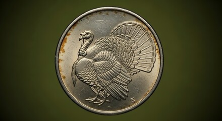 Detailed turkey coin with aged silver finish against a dark green background for numismatic collections