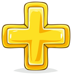 Obraz premium Golden Cartoon Cross Symbol With Outlines Isolated on White Background