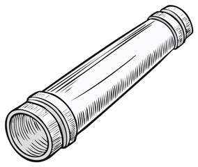 Vintage engraved style illustration of a single plumbing pipe with connectors