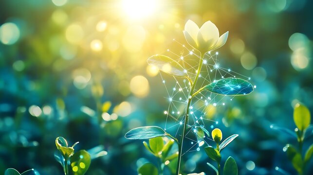 Symbolic flower growth representing digital connectivity and technological progress