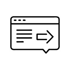 Line art web browser interface with text and arrow pointing right  