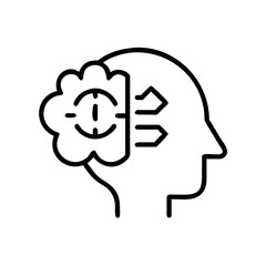 Human head silhouette with brain and arrows indicating thoughts  