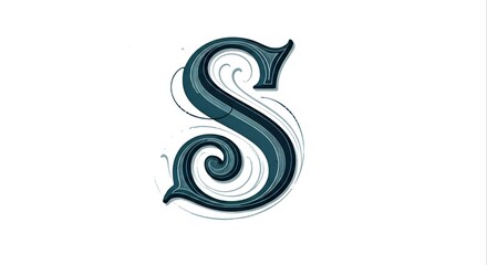 Obraz premium Teal and white decorative letter S with swirling design elements on a plain background.