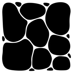 Curvy black stones forming a decorative abstract pattern on a white background