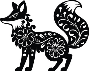 Mystical Fox Vector Illustration, Decorative Night Sky Animal Design