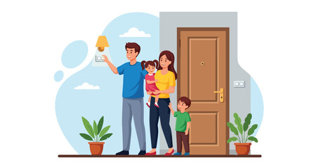 Adobe illustrator artwork vector illustration: Happy family installing an energy-efficient light bulb, promoting sustainability, home improvement, and responsible living