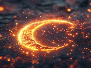 Lunar Cyberglow: Crescent Moon Illumination with Technological Microcircuitry