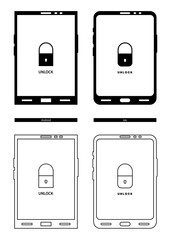 Smartphone Icons with Lock Screen Unlock Symbol. Smartphone Mockup Interface with Lock Vector Illustration concept