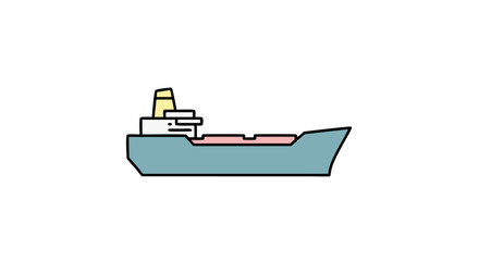 A simple, flat design vector illustration of a large cargo ship, shown in side profile against a plain white background.