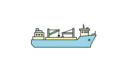 Obraz premium A simple, stylized illustration of a light blue cargo ship with a crane on its deck.