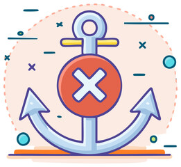 Obraz premium Anchor with a cross mark and decorative elements, symbol for stop, error or rejection