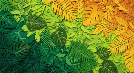 Mosaic Tropical Leaves Emerald Lime Green Yellow