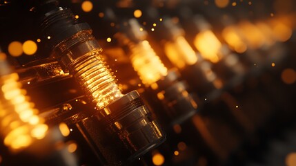 Engine components illuminated by a warm glow, showcasing mechanical precision